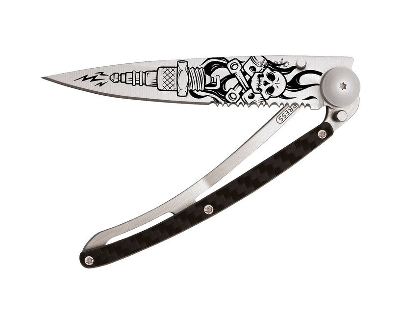 Deejo Tattoo Serration schließmesser titan-carbonfaser biker