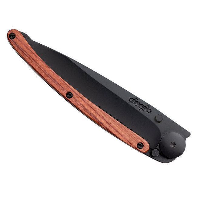 Deejo Serration Folding Knife, Black Coralwood