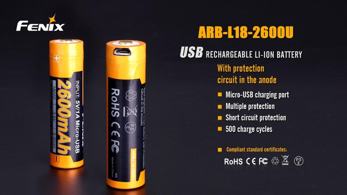 Fenix 18650 akku, 2600 mAh, li-ion