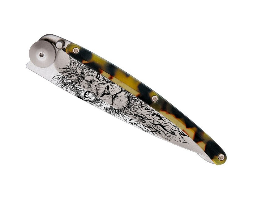 Deejo Tattoo Turtle Grey Titan Dark Turtle Lion Folding Knife