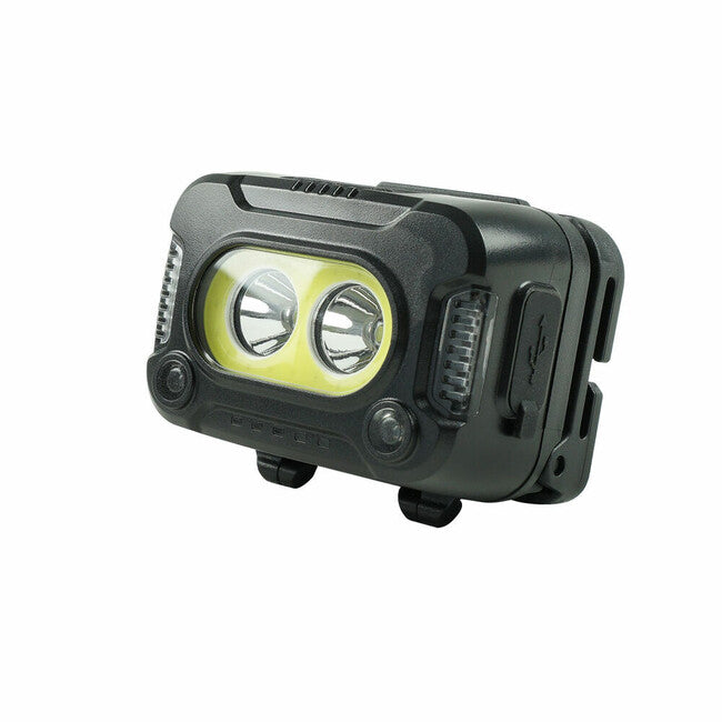 Technik Stirnlampe mit gummiertem, LED CREE XPG-2+LED COB, USB-C, Rotlicht, Stroboskop