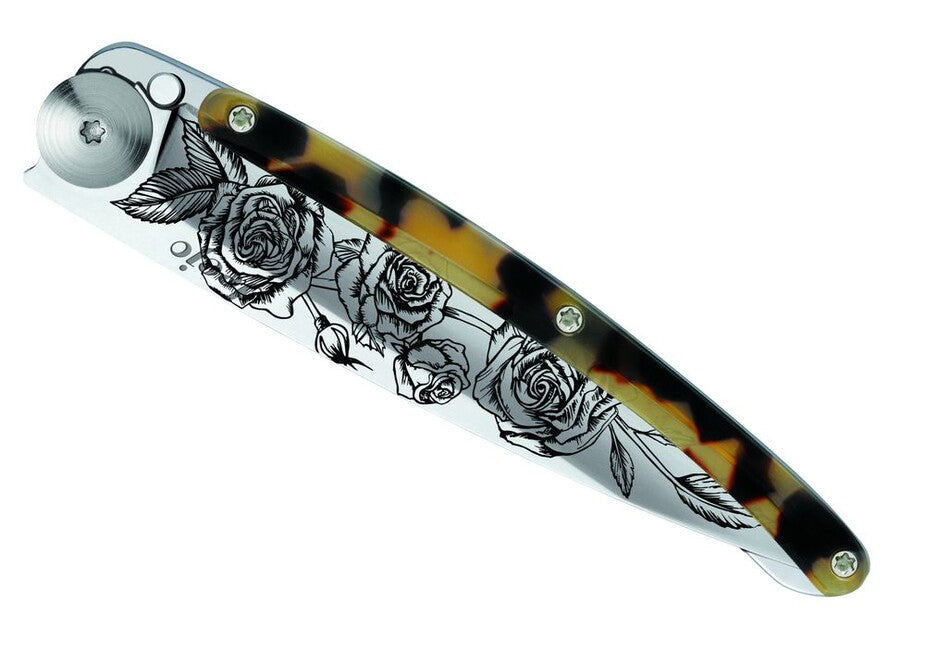 Deejo Tattoo Turtle Schließmesser Mirror Dark Turtle Roses