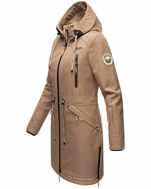 Marikoo Racquelle damen softshelljacke mit kapuze, taupe grau