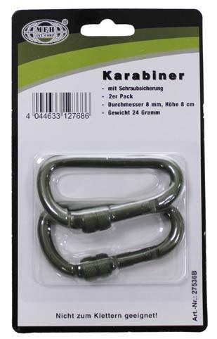 MFH Karabiner mit Schraubverschluss 2er Pack 80x8mm, olive