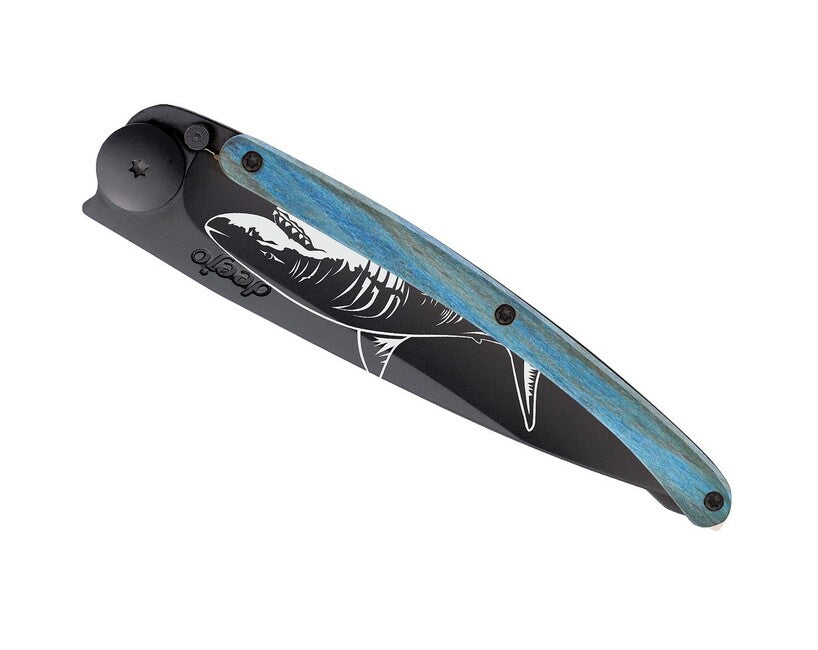 Deejo Tattoo Klappmesser Black Blue Buche Shark