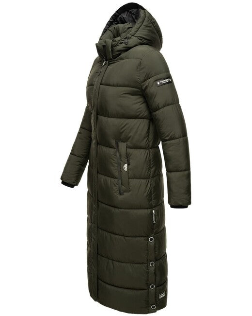 Navahoo Isalie damen lange Winterjacke mit Kapuze dunkeloliv