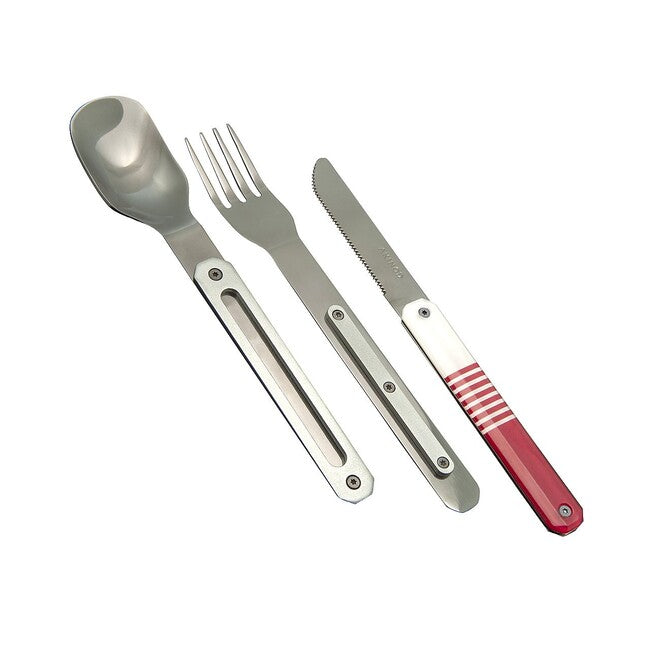 AKINOD Magnetisches reisebesteck, rotes mariniere-spiegelfinish