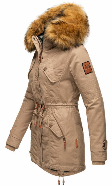 Marikoo La Viva Princess damen winterjacke mit kapuze, taupe grau