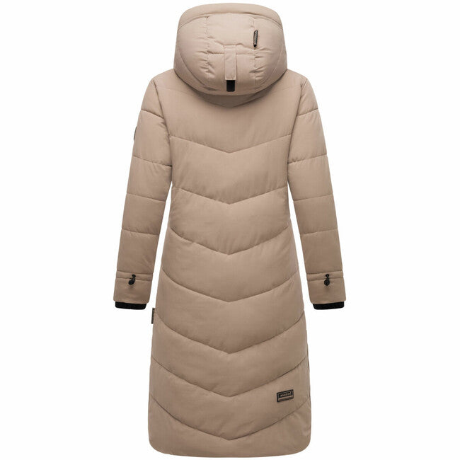 Marikoo Benikoo damen langer wintermantel, taupe grau
