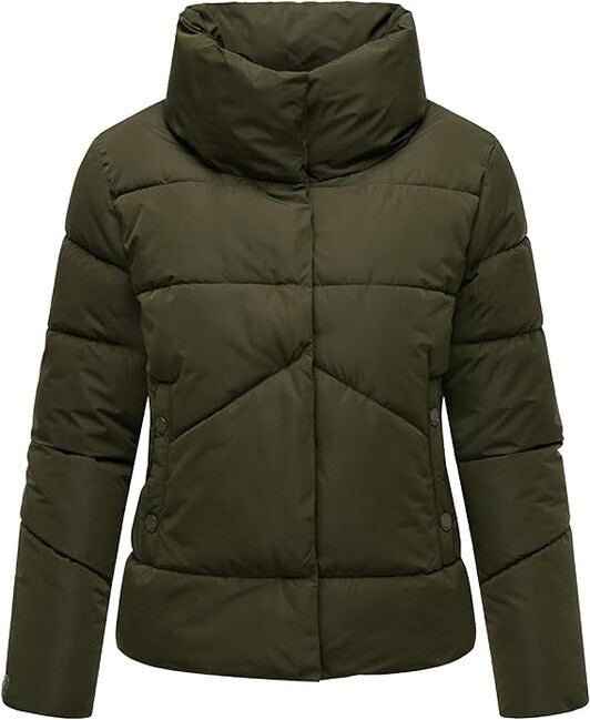 Marikoo Jalliaa damen kurze winterjacke mit hohem kragen , dunkeloliv