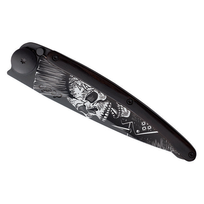 Deejo Tattoo Schließmesser aus schwarzem Ebenholz Punk