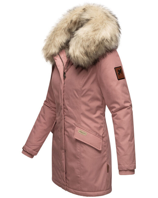 Navahoo Cristal damen Winterjacke mit Kapuze und Fell, dunkelrosa