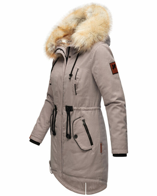 Navahoo Bombii damen Winterjacke mit Fell zinkgrau