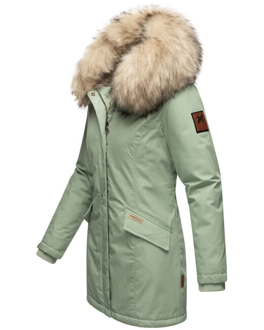 Navahoo Cristal damen Winterjacke mit Kapuze und Fell, smokey mint