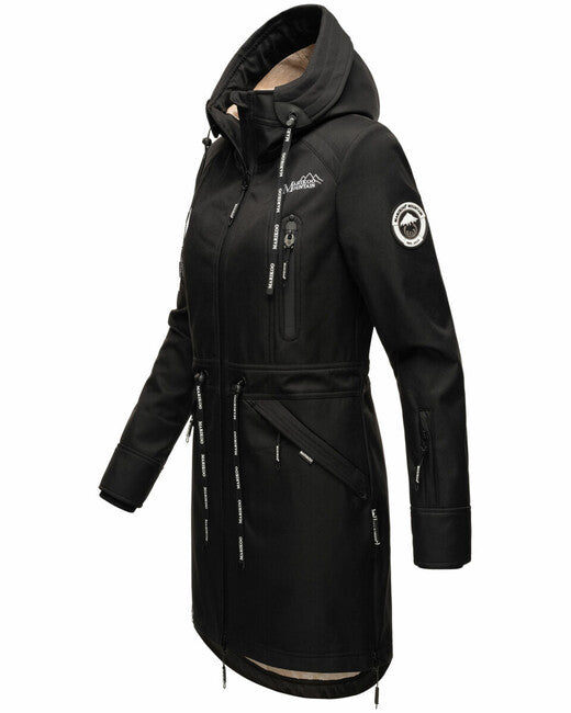 Marikoo Racquelle damen softshelljacke mit kapuze, schwarz