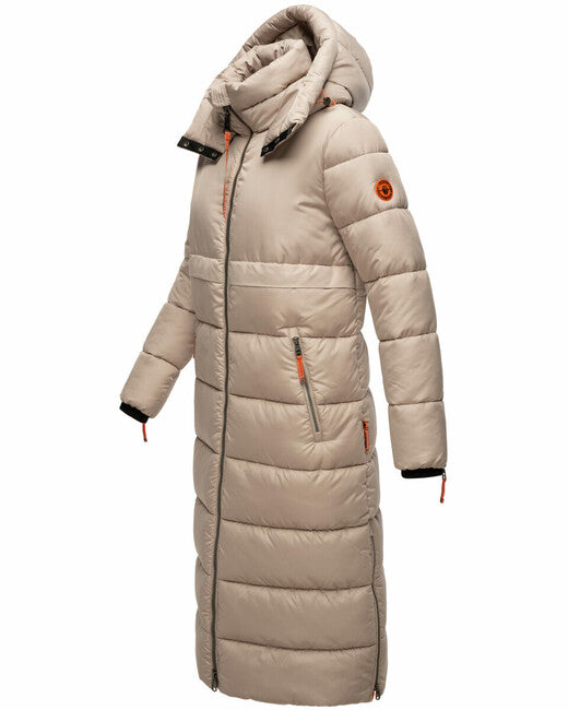 Navahoo Kristallblume damen lange Winterjacke mit Kapuze, taupe