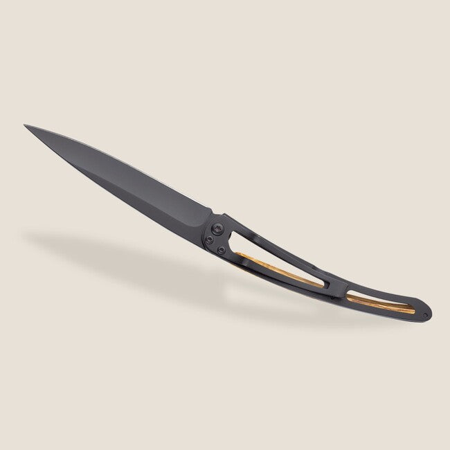 Deejo Tattoo Folding Knife Black Olive Wood Virgo