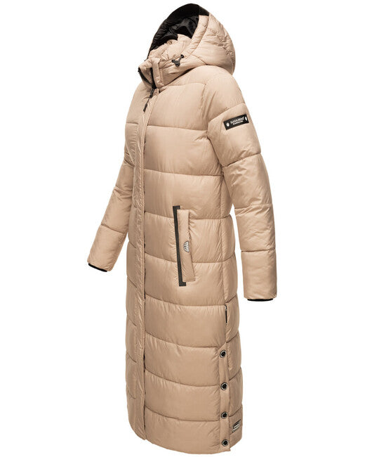 Navahoo Isalie damen lange Winterjacke mit Kapuze, taupe