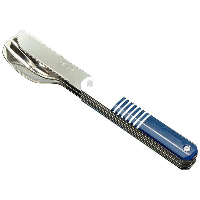 AKINOD Magnetisch Reise- Besteck- Set, blue mariniere-mirror finish