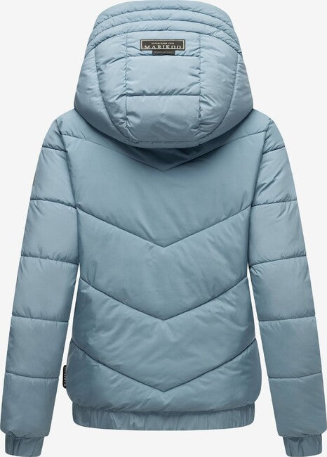Marikoo Nayanaa damen kurze winterjacke mit kapuze, pulverblau