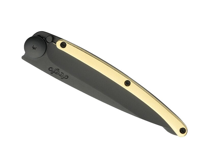 Deejo Schließmesser GOLD schwarz 23kt Gelbgold