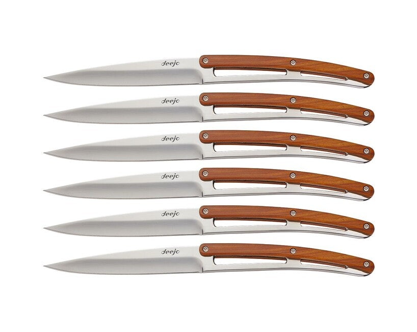 Deejo Set mit 6 messern glänzende klinge aus coralwood