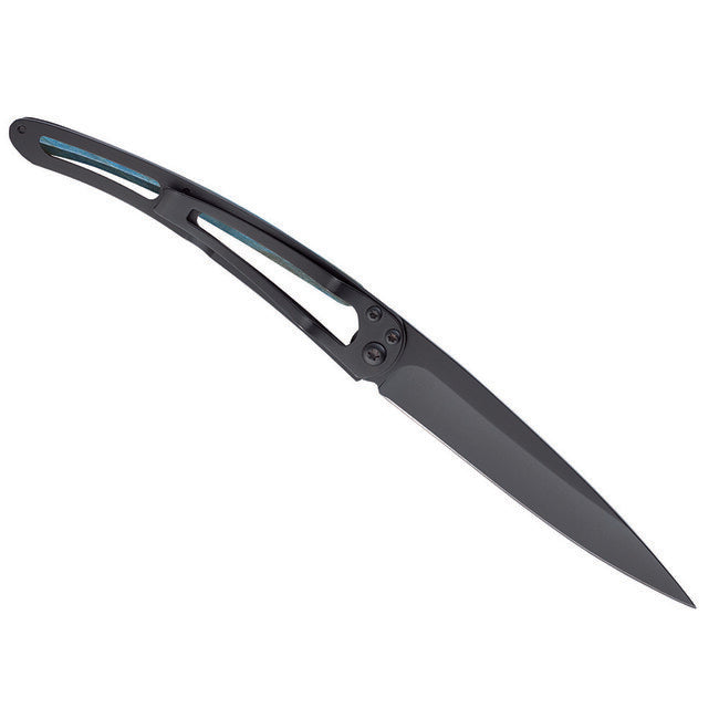 Deejo Black Tattoo Blue Beech Folding Knife