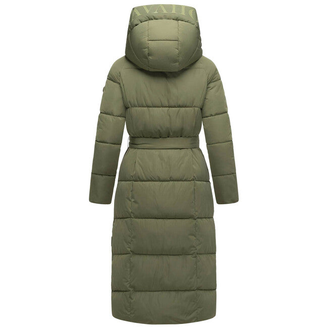 Navahoo EISBLICK damen langer Wintermantel, olive leaf