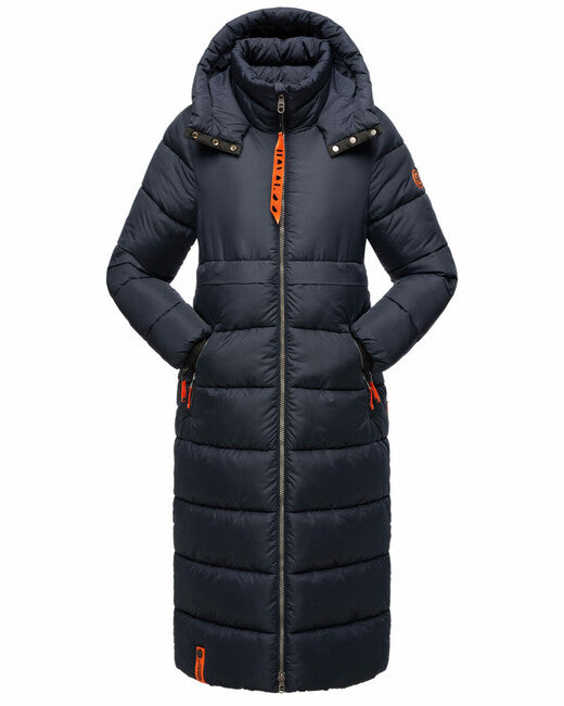 Navahoo Kristallblume damen lange winterjacke mit kapuze, navy blue