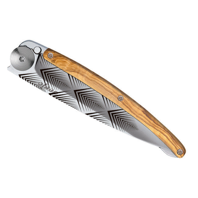 Deejo Tattoo Mirror Schließmesser, olive Art Déco