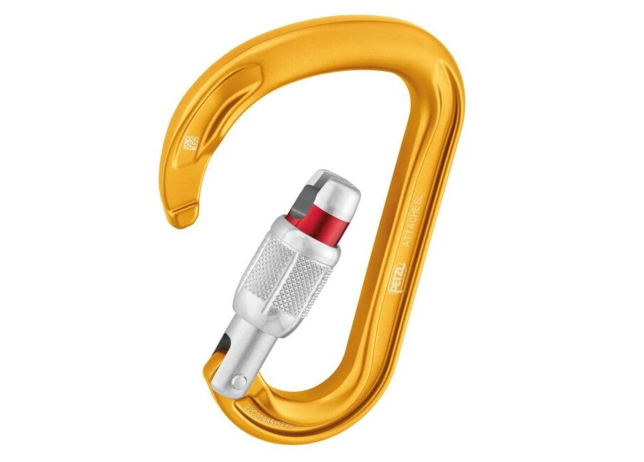 Petzl Attache HMS-Karabiner mit rundem Querschnitt und Verschlusssicherung, gelb