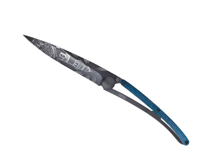 Deejo Tattoo klappmesser Black Blue Buche, leuchtturm