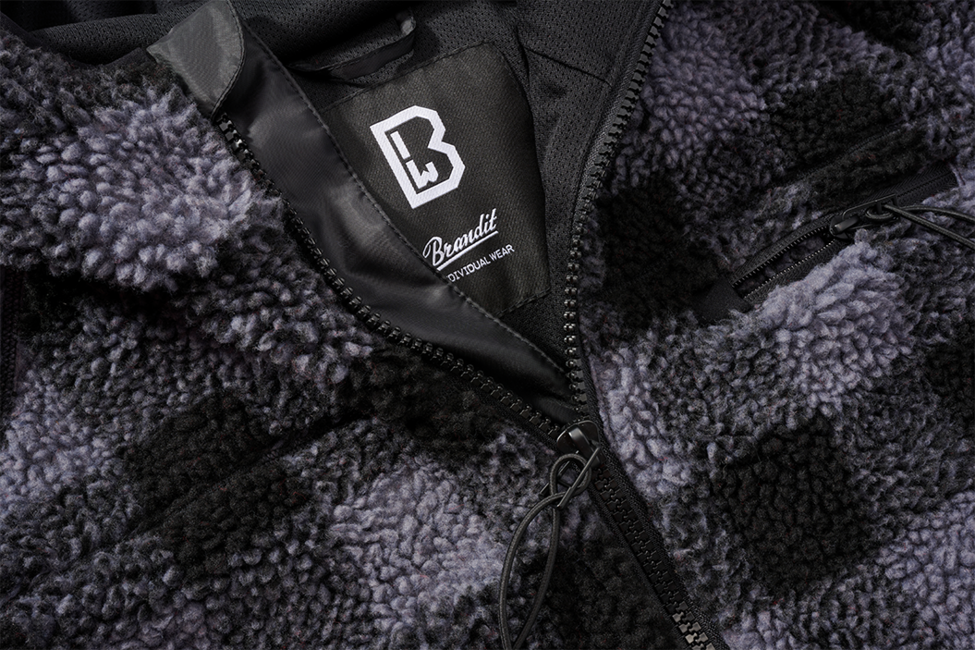 Brandit Teddyfleece Fleece-Kapuzenjacke, schwarz/grau