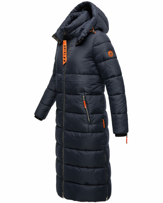 Navahoo Kristallblume damen lange winterjacke mit kapuze, navy blue