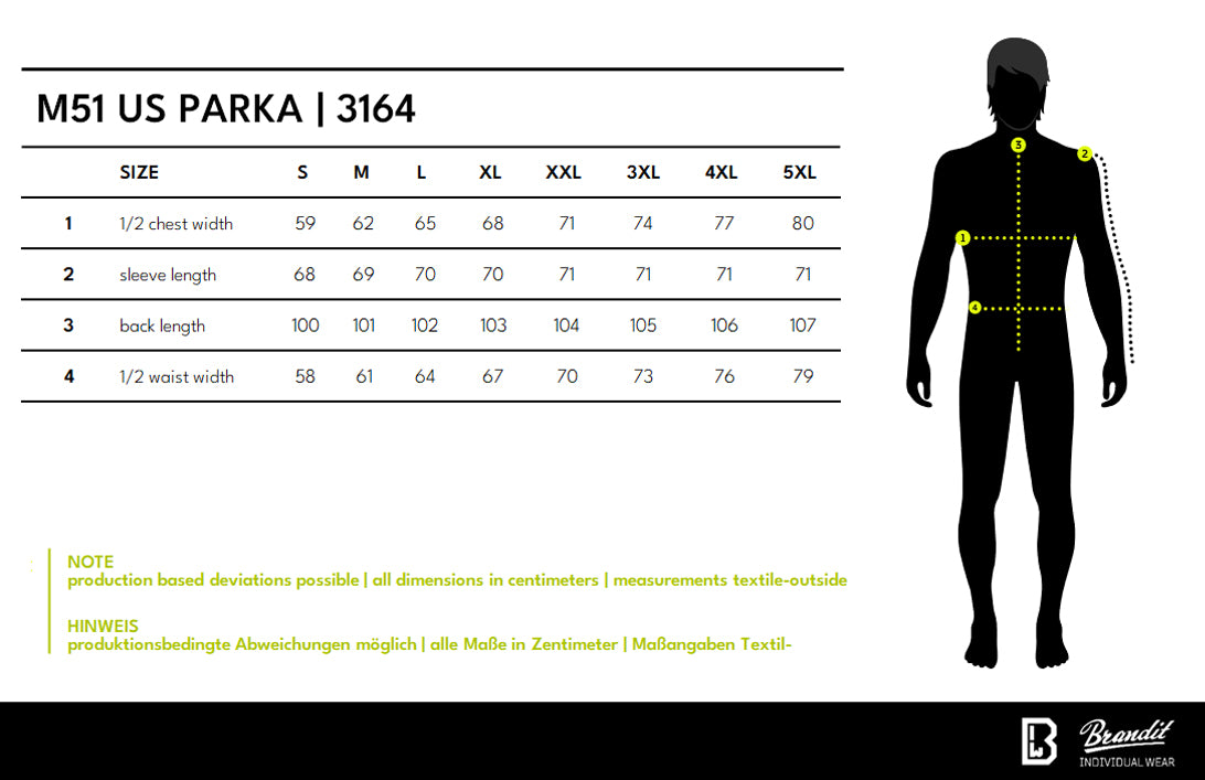 Veľkostná tabuľka M51 US Parka