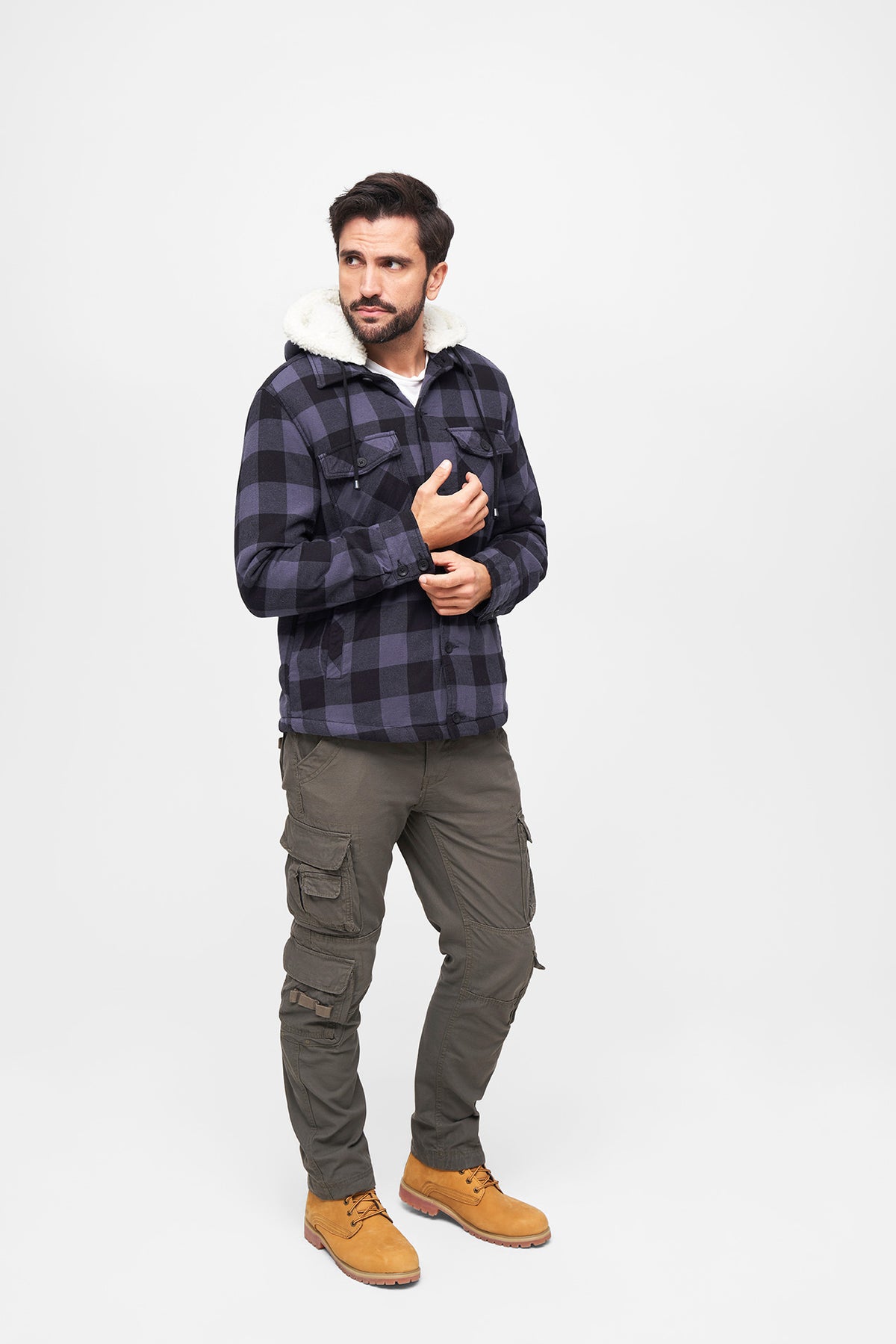 Brandit Lumberjacket bunda s kapucňou, čierno-šedá