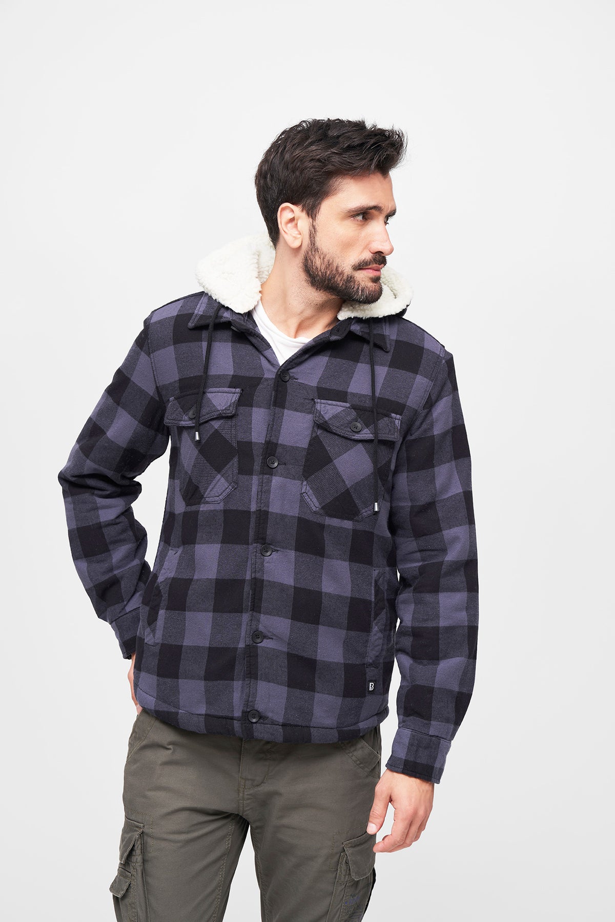 Brandit Lumberjacket bunda s kapucňou, čierno-šedá