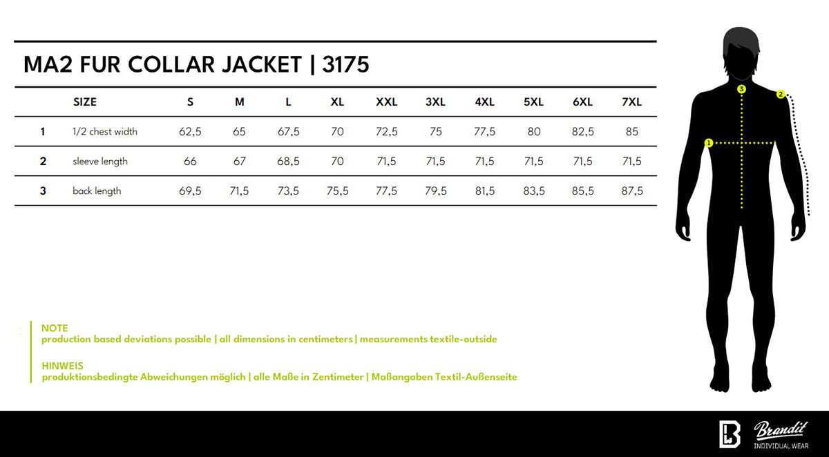 Veľkostná tabuľka MA2 Fur Collar Jacket