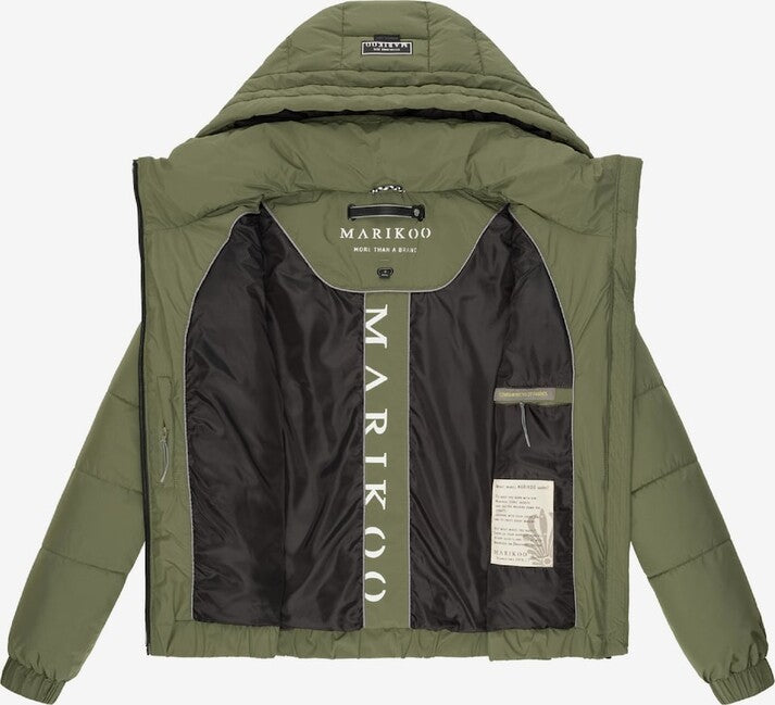 Marikoo Nayanaa damen kurze winterjacke mit kapuze, oliv