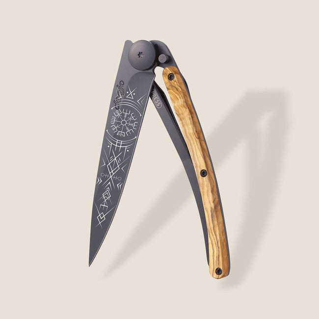Deejo Tattoo Schließmesser Viking Vegvisir schließmesser black olive wood