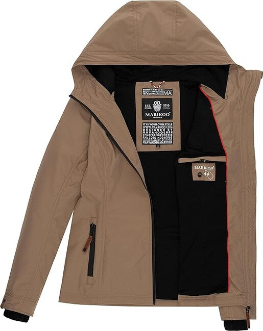 Marikoo Brombeere damen-übergangsjacke mit kapuze, taupe