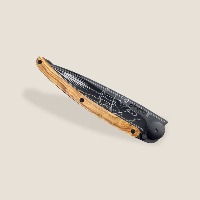 Deejo Tattoo Sagittarius Schließmesser black olive wood
