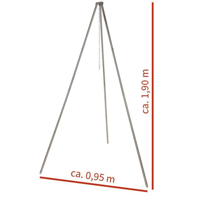 MFH 1,9 m Dreibein Edelstahl mit Kette und Haken