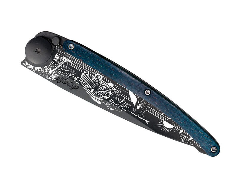 Deejo Klappmesser Tattoo Schwarz Blau Buche Van Life