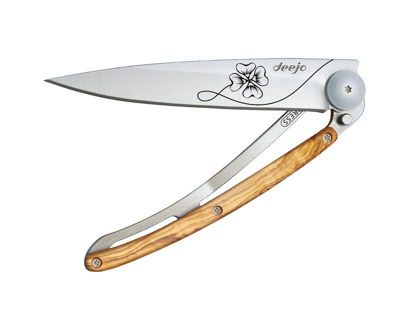 Deejo Tattoo Wood Lucky Charm Folding Knife