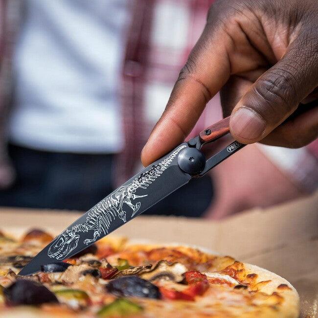 Deejo Tattoo Black Folding Knife, Coralwood T-Rex