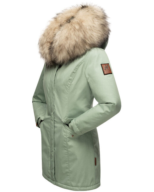 Navahoo Cristal damen Winterjacke mit Kapuze und Fell, smokey mint