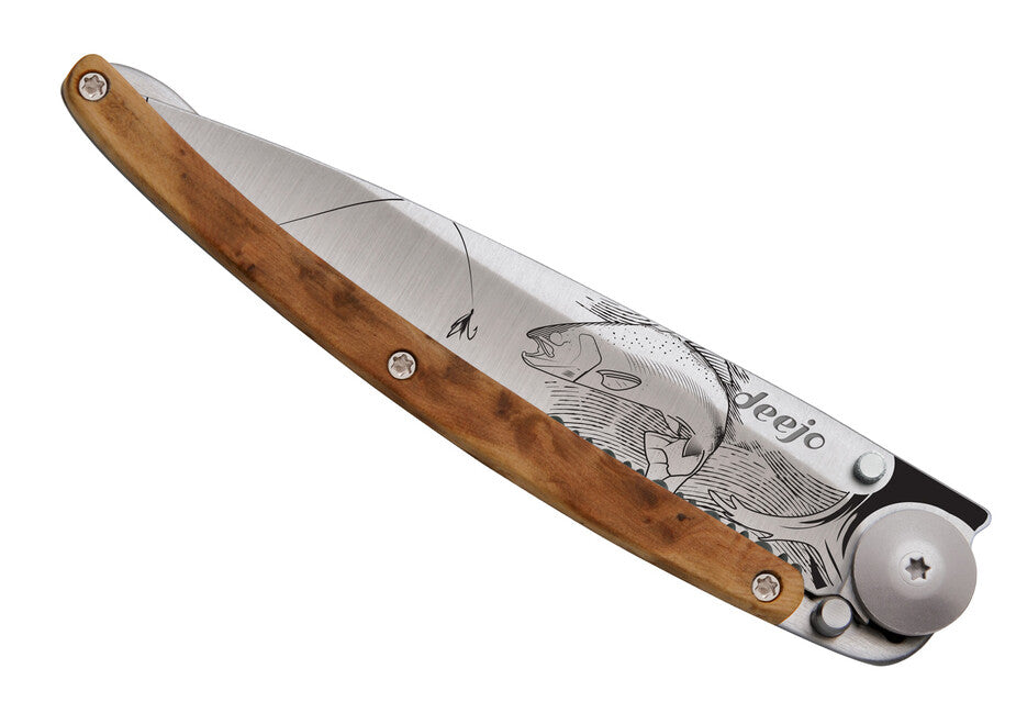 Deejo Trout Folding Knife, Serration Titanium Wood