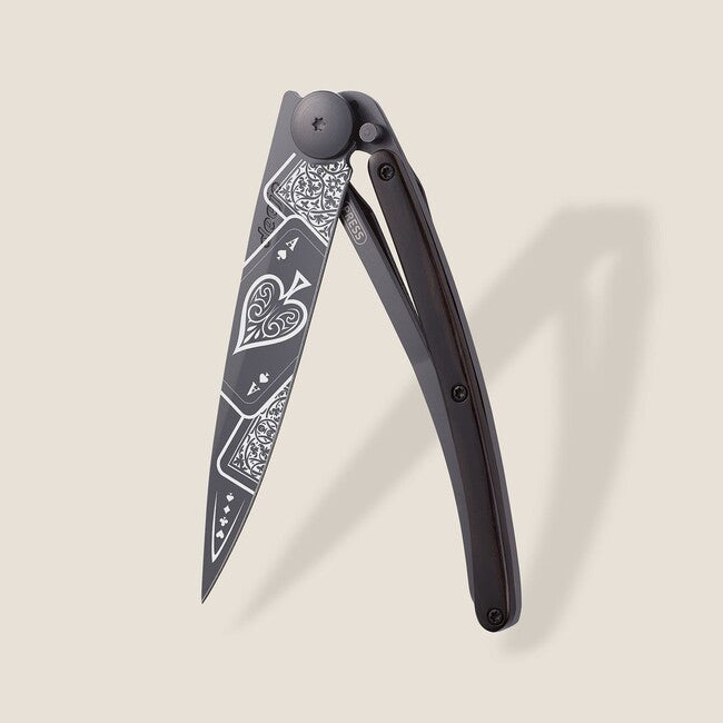 Deejo Black Tattoo schließmesser, ebony wood good luck