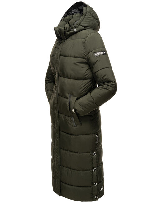 Navahoo Isalie damen lange Winterjacke mit Kapuze dunkeloliv